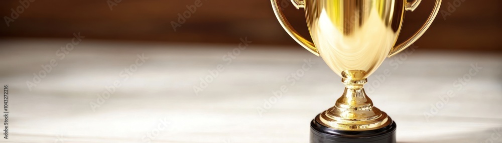 Sticker A shiny gold trophy on a wooden surface, symbolizing achievement and victory.