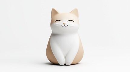 Cute cartoon cat figurine, smiling expression, white isolate background. Playful and fun designs.