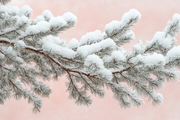 Obraz premium winter wonderland, dawn paints a serene december scene of snow-clad woods, frost-kissed pines, bathed in soft pinkish light a tranquil beauty