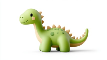 Obraz premium Cute green dinosaur toy with friendly expression, ideal for children's playtime and imaginative adventures. Playful and fun designs.