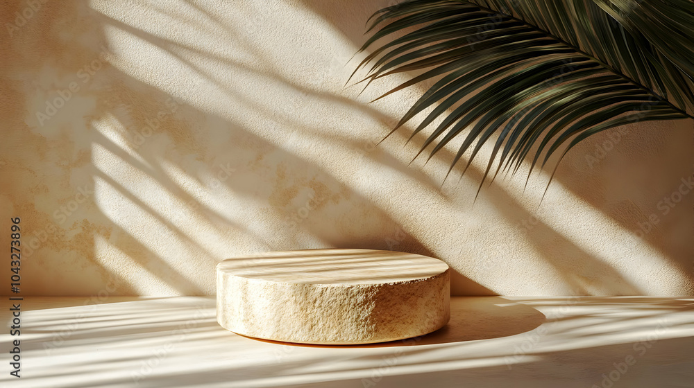 Aufkleber beige abstract background with palm leaf shadow - 3d render