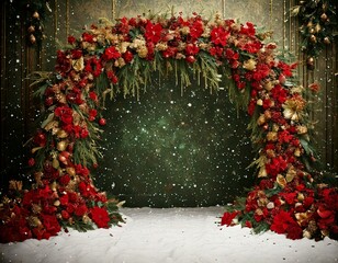 Christmas photography portrait backdrop, festive slower arch background, frame for holidays, digital background 