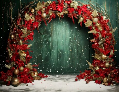 Christmas photography portrait backdrop, festive slower arch background, frame for holidays, digital background 