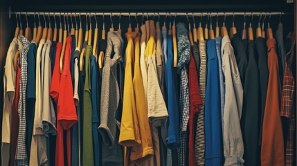 Colorful Clothes Hanging in a Stylish Closet