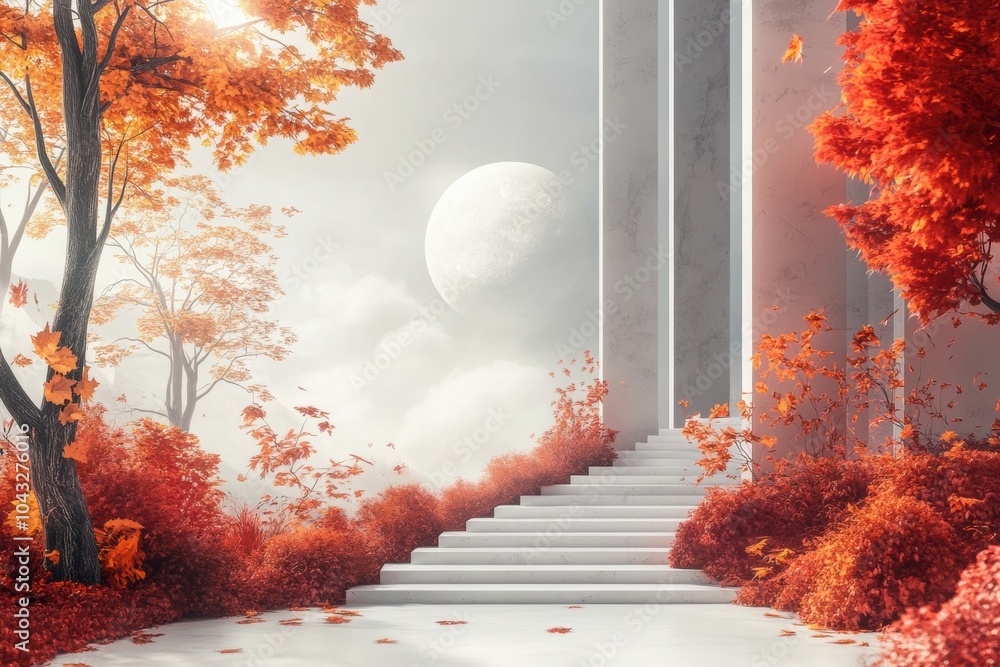 Poster futuristic autumn banner, modern banner design with a minimalist approach, incorporating autumn shad