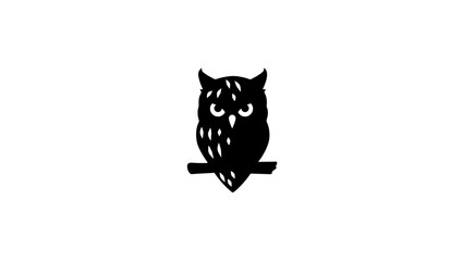 owl on a branch, black isolated silhouette