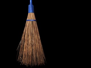closeup of broom stick, concept, tool for sweeping rough surfaces or outdoors, broom made from...