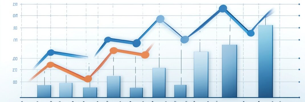 A line and bar graph showing data trends over time in blue and orange colors.