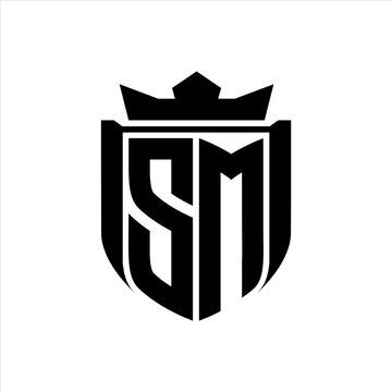 recommend clip art: SM Logo with shield shape inside shield badge crown on white background template design