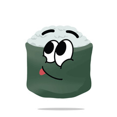happy japanese sushi mascot character illustration. cute, playful, tasty, and delicious concept. traditional asian food, japan culinary, plating , and seafood themes