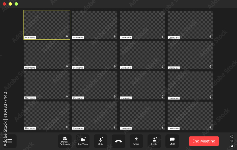 Poster empty virtual meeting grid showcasing numerous placeholders waiting for participants to join the onl