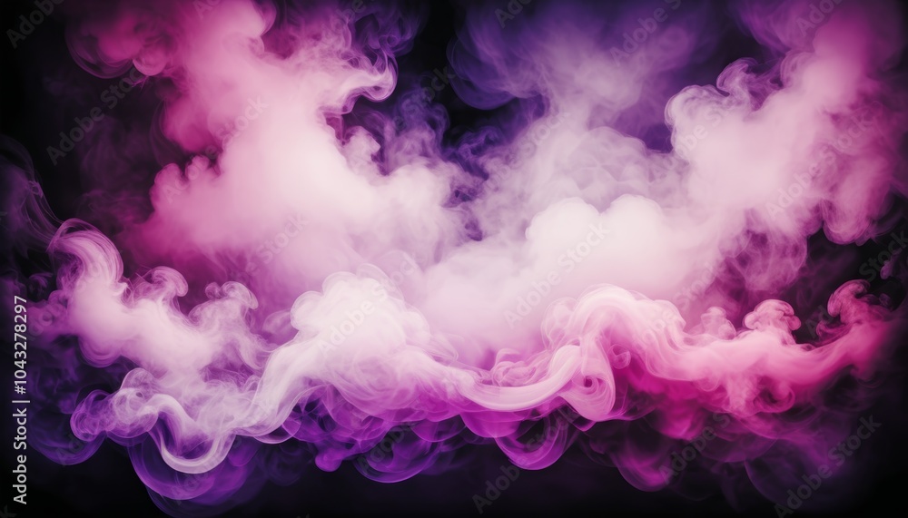 Poster a mesmerizing display of soft pink and purple smoke billows elegantly, intertwining and creating a c