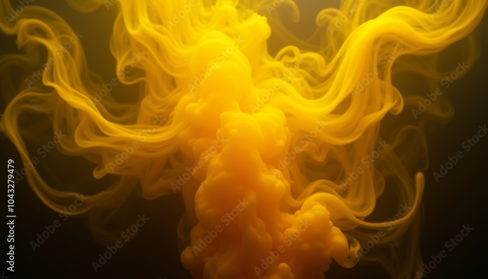 Poster in a captivating display of color, soft yellow wisps flow effortlessly against a dark backdrop, capt