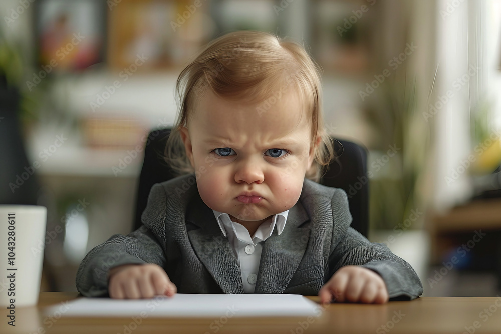 Poster created with generative ai image of small angry child boss