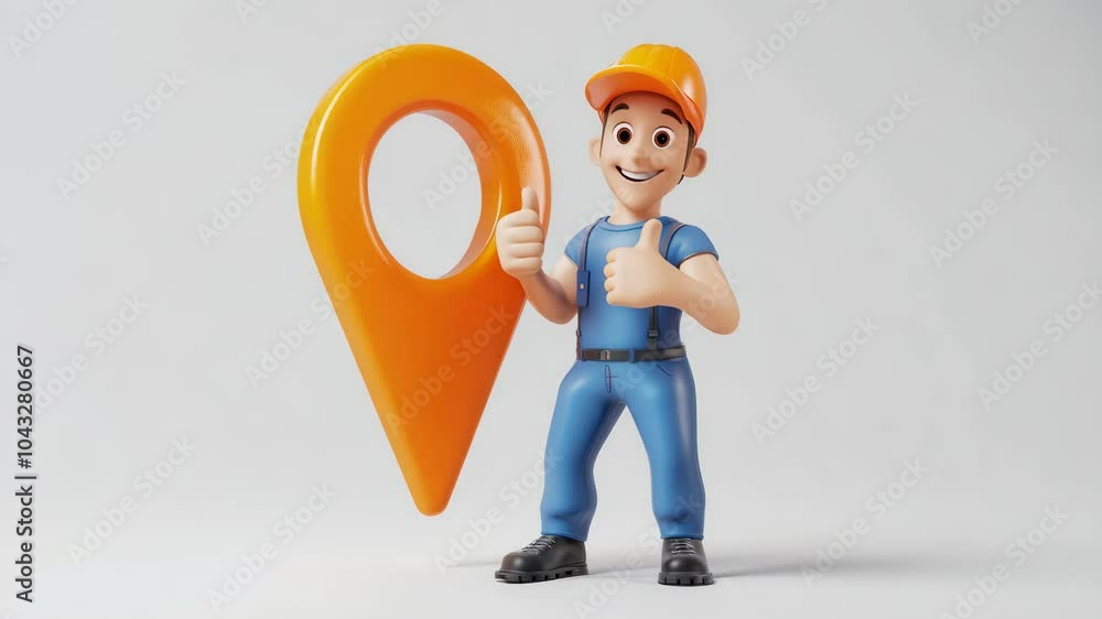 Aufkleber a cheerful cartoon character holding a location pin, symbolizing navigation or mapping.
