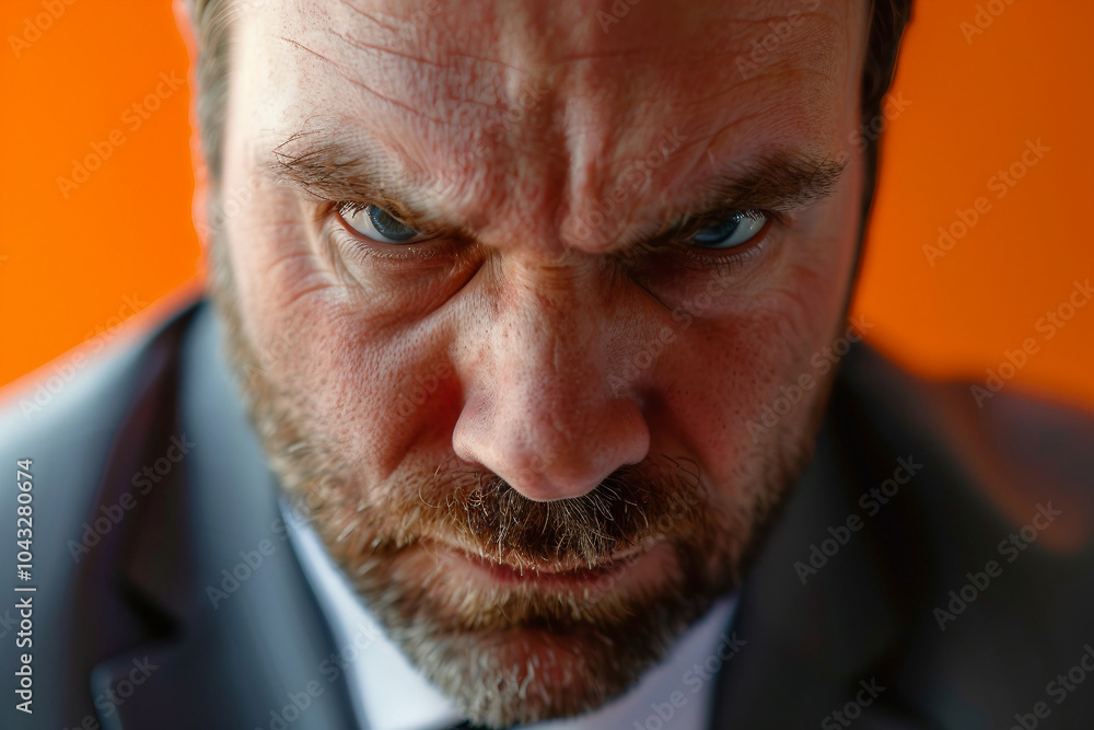 Poster created with generative ai image of angry severe strict man office worker