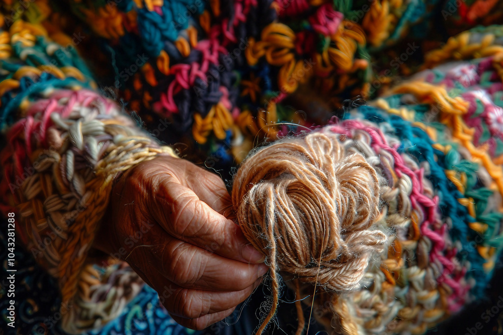 Poster close up of hands embroidering colorful floral patterns generative ai image