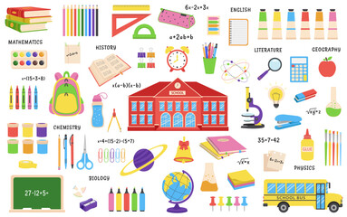 Set of school supplies. Back to school.