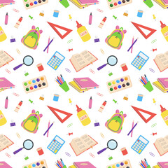 School pattern with supplies. Seamless pattern. Back to school.