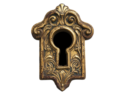 a gold keyhole with a hole