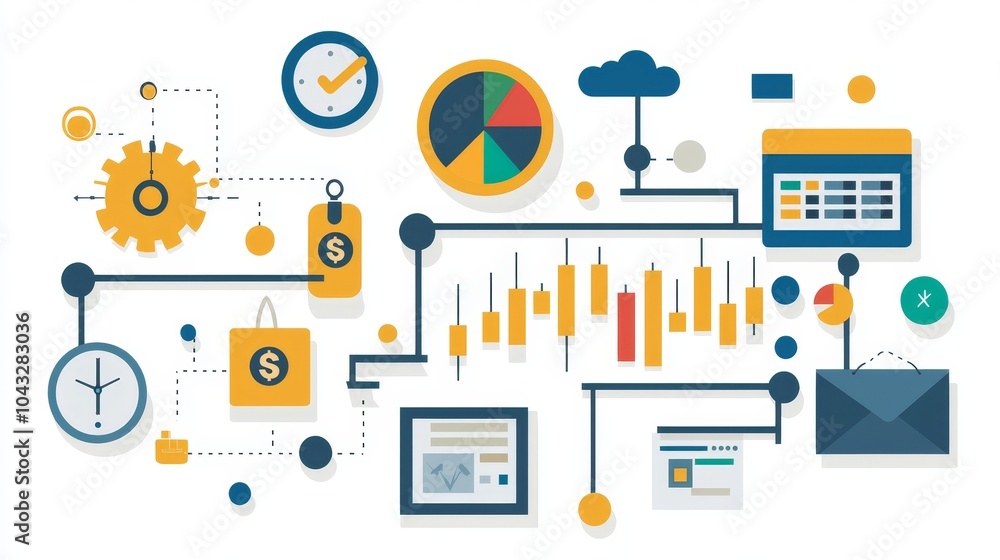 Poster flat design roadmap illustration with sections and graphics