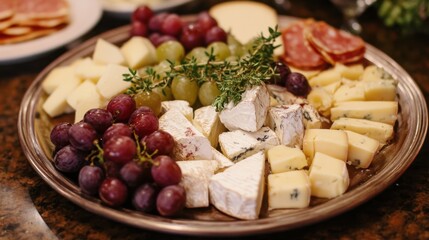 Gourmet Cheese Platter with Grapes and Crackers