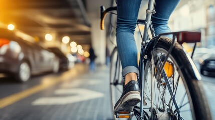 Fototapeta premium Urban Biking with Focus on Bicycle Wheel and Rider