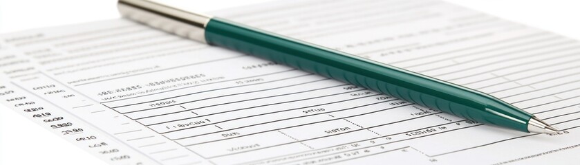 A pen rests on a filled-out form, indicating documentation or registration.