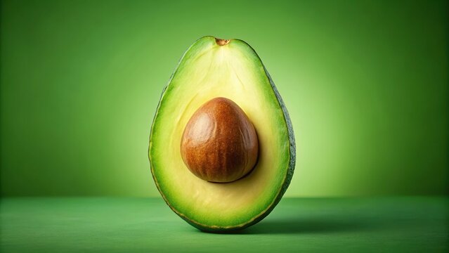 Ripe avocado with pit on green background