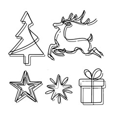 set of christmas icons | line art | Reindeer 