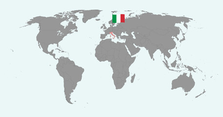 Pin map with Italy flag on world map. Vector illustration.