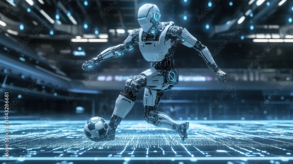 Wall mural robot soccer player executing precision kick