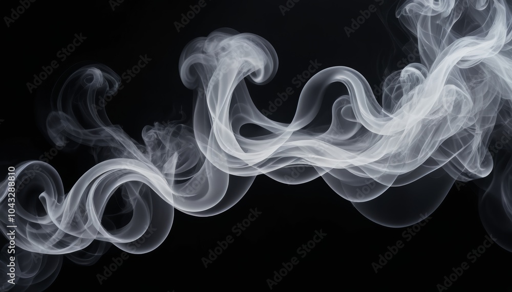 Poster delicate trail of smoke abstract swirl and weave, creating an enchanting display against a deep blac