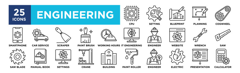 Engineering icon collection set. Containing design engineer, industrial, industry, construction, helmet, business, working