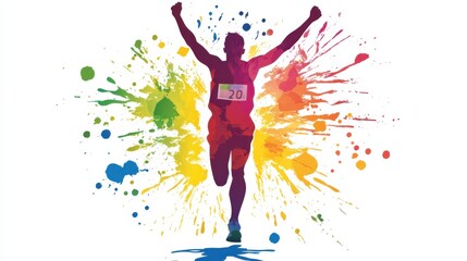 Runner Celebrating at the Finish Line with Raised Arms