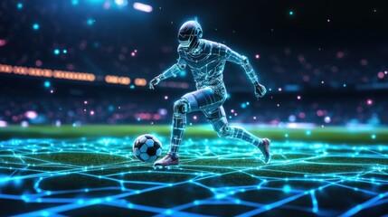 Futuristic Robot Soccer Player Dribbling the Ball
