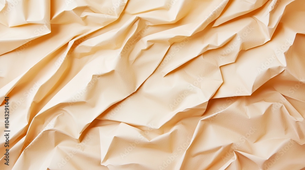 Poster a close-up of textured, crumpled paper displaying soft beige tones and varying depths of folds.