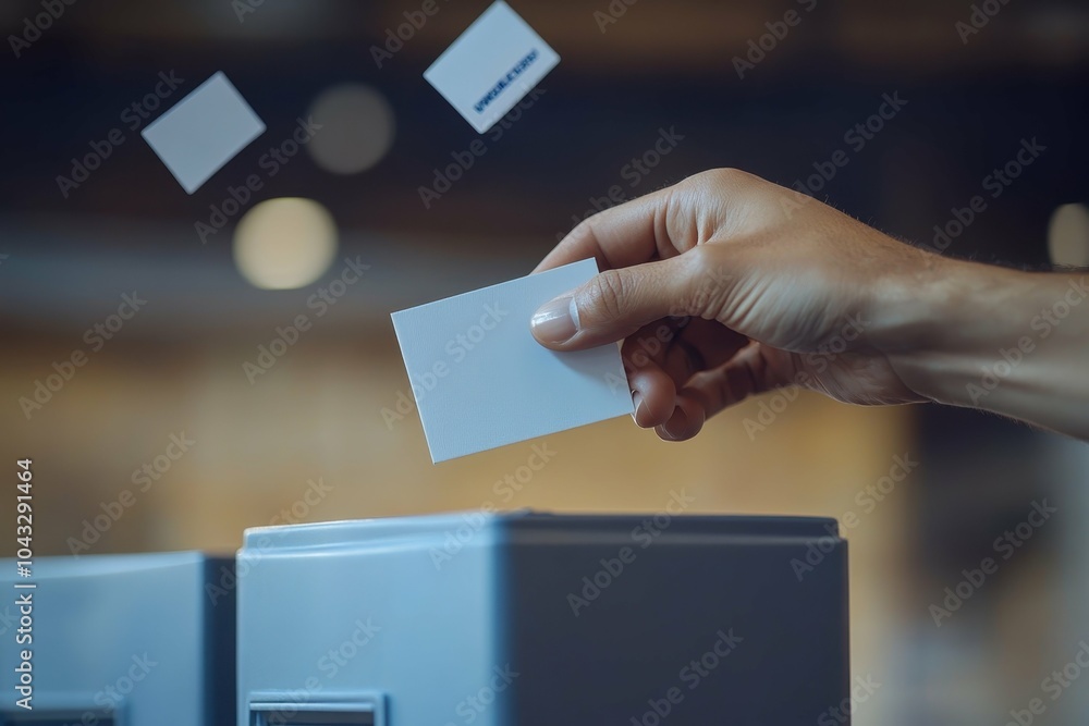 Aufkleber a close-up of a hand inserting a voting card into a secure ballot box with a sense of precision and 