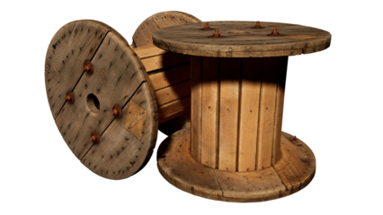 old wooden wheel cable isolated