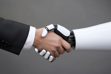 Executives Shaking Hands with a Robotic Consultant
