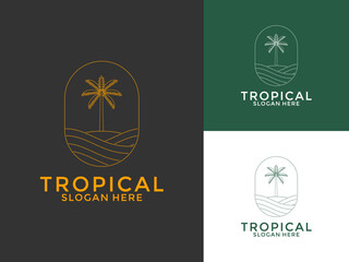 Tropical Palm Leaves Logo Vector icon, Tropical logo design template