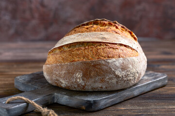 Loaf of sourdough bread close up.