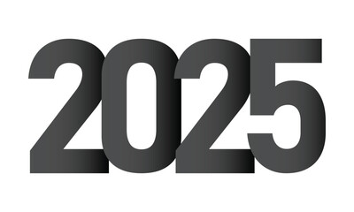 simple 2025 new year text. black 2025 over lapping letter on transparent background for website, poster, banner, calendar design element. vector illustration.