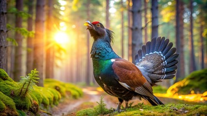 Fototapeta premium A majestic capercaillie male, a regal presence amidst the Central European forest.