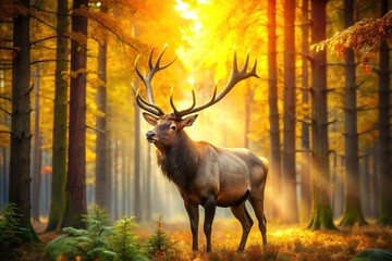 A majestic bull elk bugles, his call echoing through the vibrant autumn landscape.