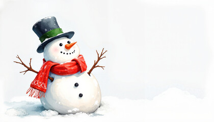 Obraz premium Snowman in a hat and scarf