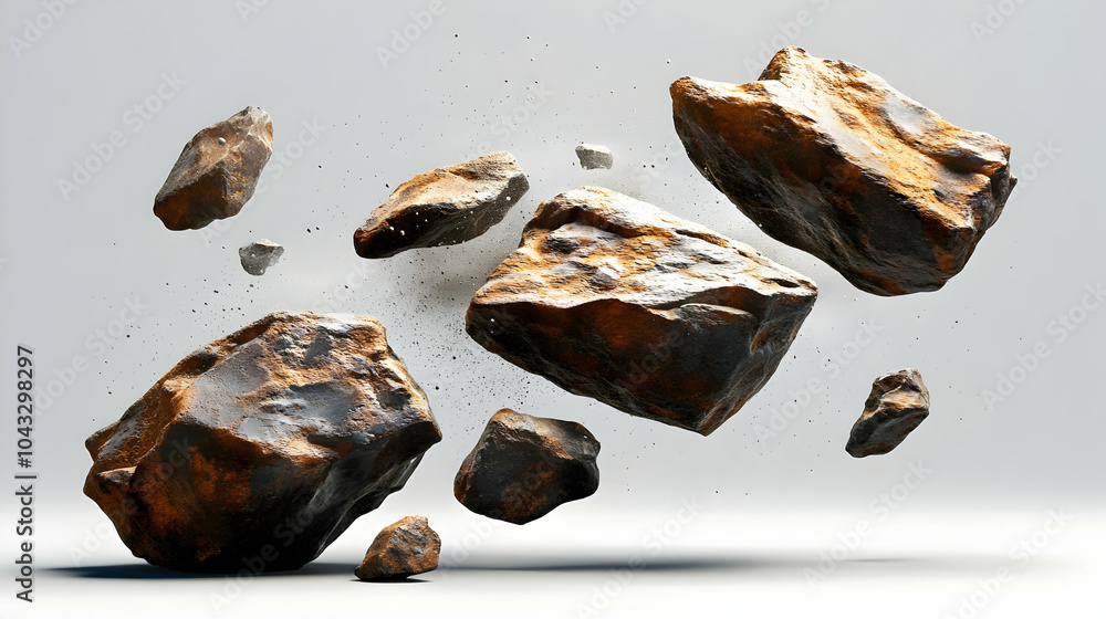 Poster 3d render of floating rocks