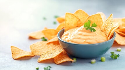 Creamy dip served with crispy tortilla chips
