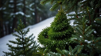 Obraz premium Serene Snow-Covered Pine Forest in Winter Wonderland