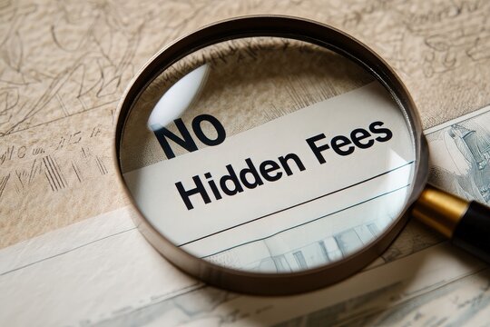 Magnifying glass highlighting "No Hidden Fees" text